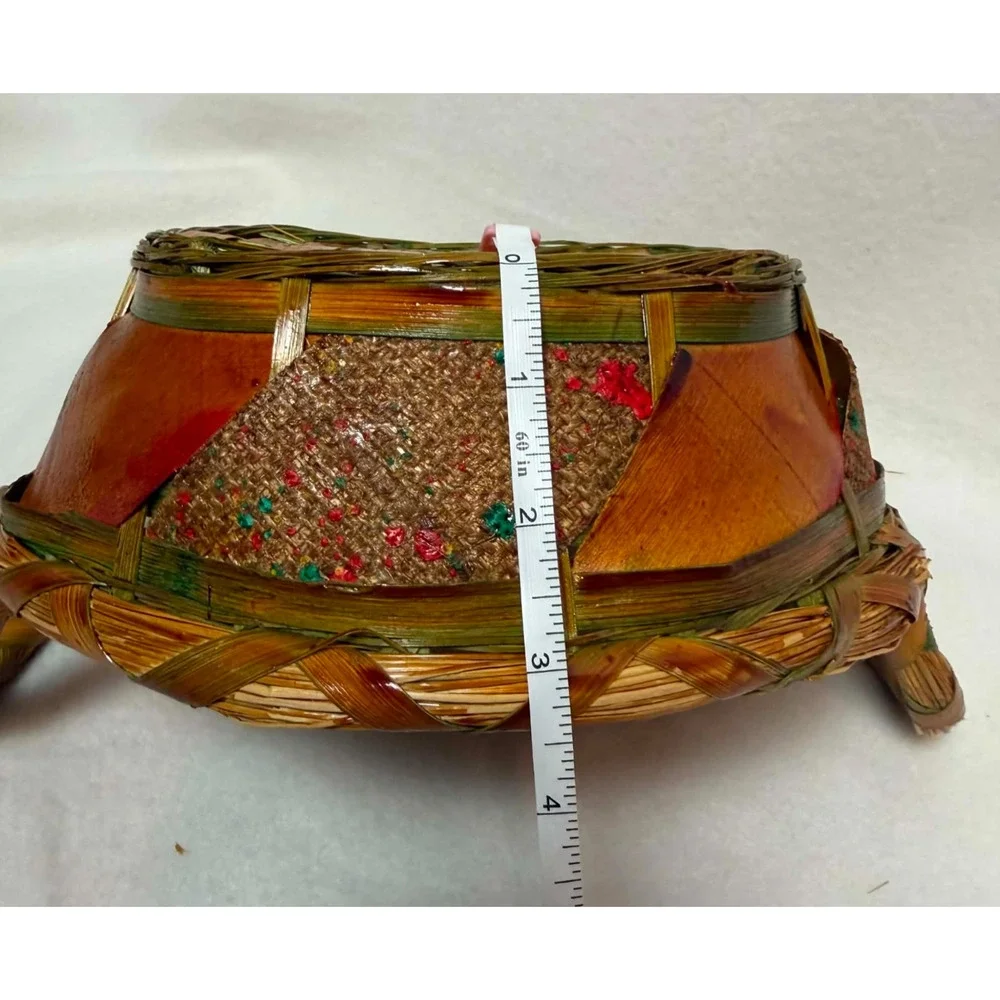 Vintage Woven Wicker Oval Basket With Handles Boho Farmhouse Country Decor